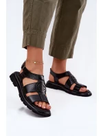 Skórzane Sandały Damskie Lakierowane Z Ozdobnym Detalem Artiker 56C0691 Czarne