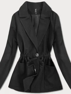Krátky čierny voľný dámsky kabát (2727)