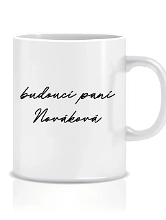 Personalizovaný klasický biely keramický hrnček 300 ml – budúca pani