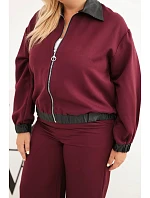 Dámska súprava vo veľkosti Plus Size s mikinou na zips a širokými nohavicami v bordovej farbe Dámska súprava vo veľkosti Plus Size s mikinou na zips a širokými nohavicami v bordovej farbe