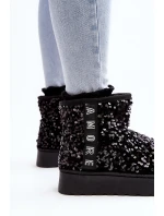 Śniegowce Damskie Na Platformie Zdobione Cekinami Czarne Silmo