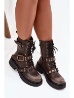 Ocieplane Botki Workery Damskie Z Klamrami Brązowe Marisse