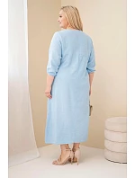 Dámske Plus veľkosť bavlnený mušelín V-neck šaty modrá