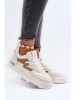 Sneakersy Damskie Na Platformie Z Eko Skóry Beżowe Lynnette
