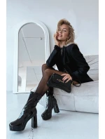 Lakierowane Botki Damskie Na Platformie I Słupkowym Obcasie Czarne Calvessa