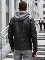 Pánska kožená bunda s kapucňou TX4950, čierna – FashionStreet