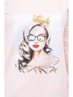 Šaty s grafikou dievčatá v 3D okuliaroch púdrovo ružové