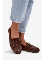 Zdobione Mokasyny Damskie Z Eko Zamszu Brązowe Prissine
