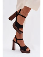 Dámské sandály na podpatku a platformě z eko semiše Černé Gralisse