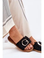 Płaskie Klapki Damskie Z Ozdobnym Detalem Czarne Nellodra