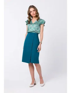 S343 Sukňa áčkového strihu so zavinovacími detailmi - modrá