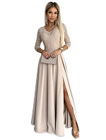 Dámske čipkované šaty 309-10 AMBER beige - Numoco
