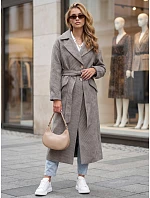 Dlhý dámsky kabát s opaskom na prechodné obdobie, kávová farba, FashionStreet NY0774 Dlhý dámsky kabát s opaskom na prechodné obdobie, kávová farba, FashionStreet NY0774