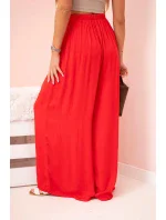 Dámske široké viskózové nohavice s elastickým pásom červené