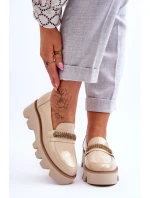 Modne Mokasyny Na Platformie Z Ozdobą Laura Messi 2600 Beżowe