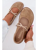 Kožené semišové baleríny Barefoot so šnurovaním Zazoo 021 Beige Kožené semišové baleríny Barefoot so šnurovaním Zazoo 021 Beige
