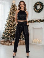 Dámske nohavice SPARKZON v jednej veľkosti s flitrami čierne FashionStreet UY2257