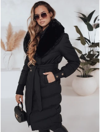 Dámska prešívaná zimná bunda s umelou kožušinou čierna FashionStreet TY5076