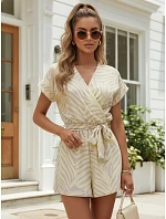 Dámsky letný overal so zaväzovaním v páse žltý FashionStreet EY2647