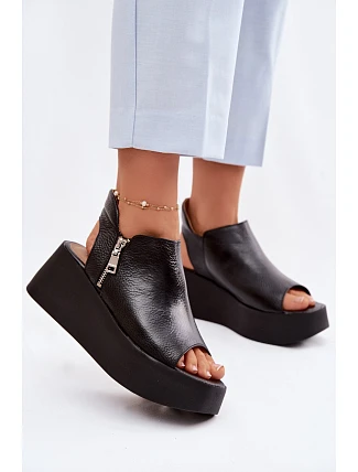 Zazoo 1792 Kožené sandály na platformě Černé