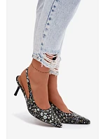 Zdobené dámské sandály na podpatku s květinovým vzorem Černé Olivelle