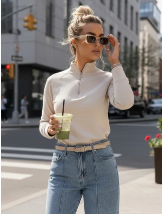 Dámska mikina so stojačikom béžová FashionStreet BY1563 Dámska mikina so stojačikom béžová FashionStreet BY1563