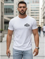Pánske bavlnené tričko so športovou potlačou biele FashionStreet NX5084R