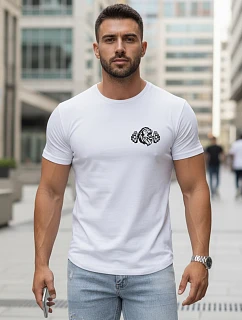 Pánske bavlnené tričko so športovou potlačou biele FashionStreet NX5084R