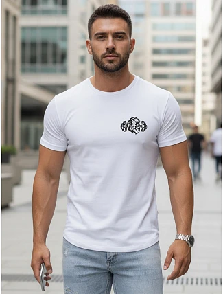 Pánske bavlnené tričko so športovou potlačou biele FashionStreet NX5084R