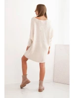 Dámske pletené vlnené šaty vo veľkosti plus size s výstrihom do V, svetlo béžové