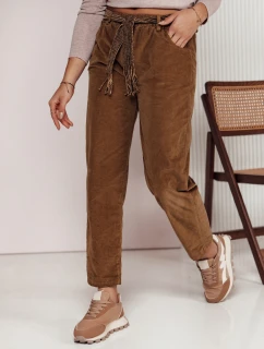 Dámske manšestrové nohavice SOFTYLA v pruhovanej ťavej farbe FashionStreet UY2279
