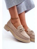 Mokasyny Damskie Zamszowe Na Płaskim Obcasie Z Ozdobą D&A TW101 Beżowe