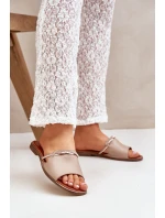 Skórzane Klapki Lewski Shoes 3047 Ciemnobeżowe