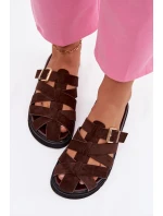 Dámské pantofle s pásky a zlatým přezkou Čokoládové Roselisse