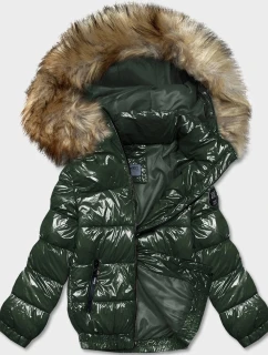 Tmavozelená dámska lakovaná bunda (B8039-10)