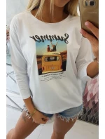 Blúzka s potlačou Letné auto biela