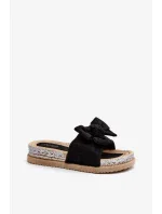 Dámske papuče na platforme s mašľou, čierne Aflia