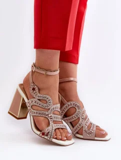Sandále na podpätku CR952 béžovo-ružové - Krok vo veľkom štýle