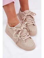 Sneakersy Damskie Ze Zdobieniem Na Platformie Beżowe Eanneth