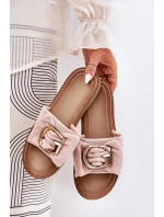 Płaskie Klapki Damskie Z Ozdobnym Detalem Różowe Nellodra