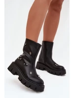 Ocieplane Botki Damskie Na Zamek Z Ozdobami Czarne Thavira