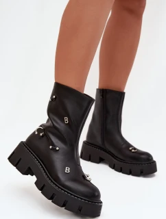 Ocieplane Botki Damskie Na Zamek Z Ozdobami Czarne Thavira