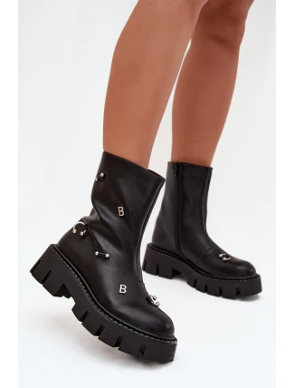 Ocieplane Botki Damskie Na Zamek Z Ozdobami Czarne Thavira