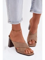 Dámské sandály na podpatku tmavě béžové Denessa