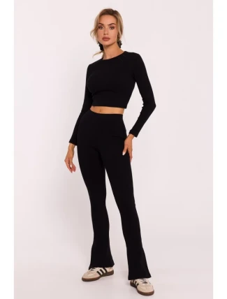 M816 Rebrované legíny s rozdelenou nohavicou - čierne