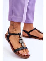 Skórzane Sandały Z Ozdobnym Wężem S.Barski KV-5541-42 Czarne