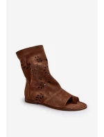 Zazoo 3437 Damskie Zamszowe Sandały Z Cholewką Na Zamek Brązowe