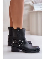 Zazoo 60480 Skórzane Botki Na Niskim Obcasie Ocieplane Czarne