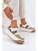 Sneakersy Damskie Na Masywnej Platformie Zwierzęcy Wzór Beżowe Telanila
