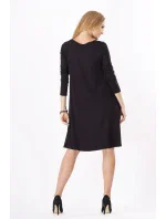Dámske šaty voľný strih 3/4 rukáv vhodné aj pre tehotné stredne dlhé grafitové - Čierna - Beyo Dámske šaty voľný strih 3/4 rukáv vhodné aj pre tehotné stredne dlhé grafitové - Čierna - Beyo